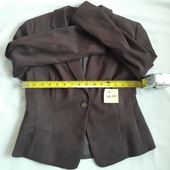 Kate Hill Chocolate Brown Faux Suede Blazer 6 Petite - Picture 7 of 8